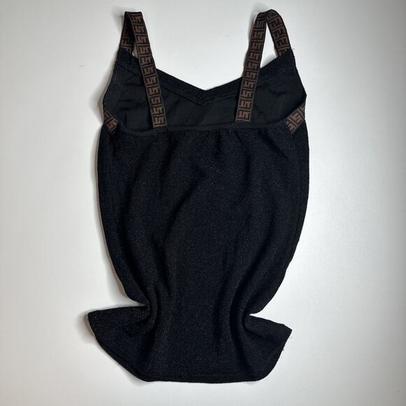 Black Metallic Knit Cami Logo Strap Top Y2K Clubwear Stretchy Tank S - Picture 4 of 8